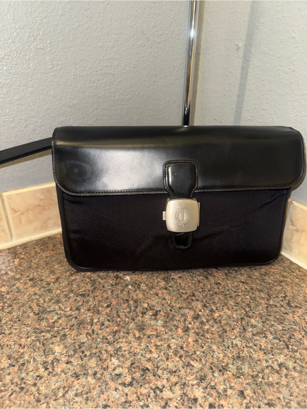 Alfred Dunhill Black Leather & Canvas “Second Bag” Clutch/Pouch ✅authentic